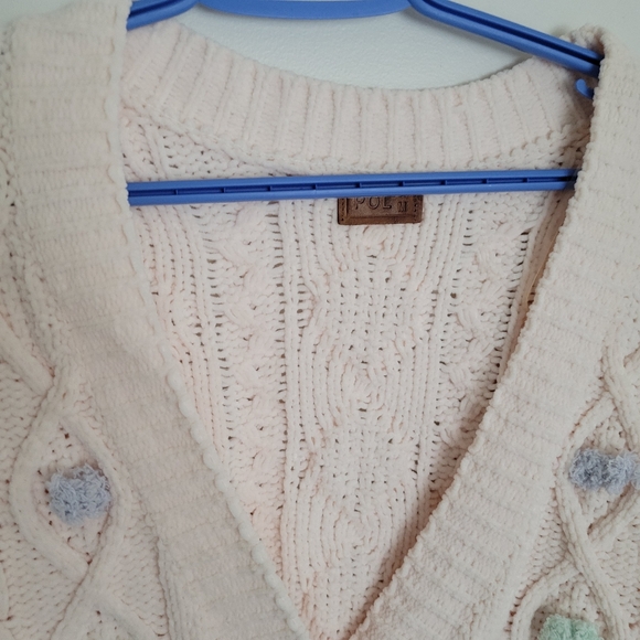 POL Pale Pink Pom Pom Cable Knit Cardigan Chenille SZ M NWOT - Picture 8 of 13